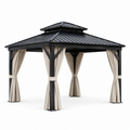 Pavillon de Jardin en Aluminium et Acier avec Rideaux en Polyester 3x3 m Noir Beige
