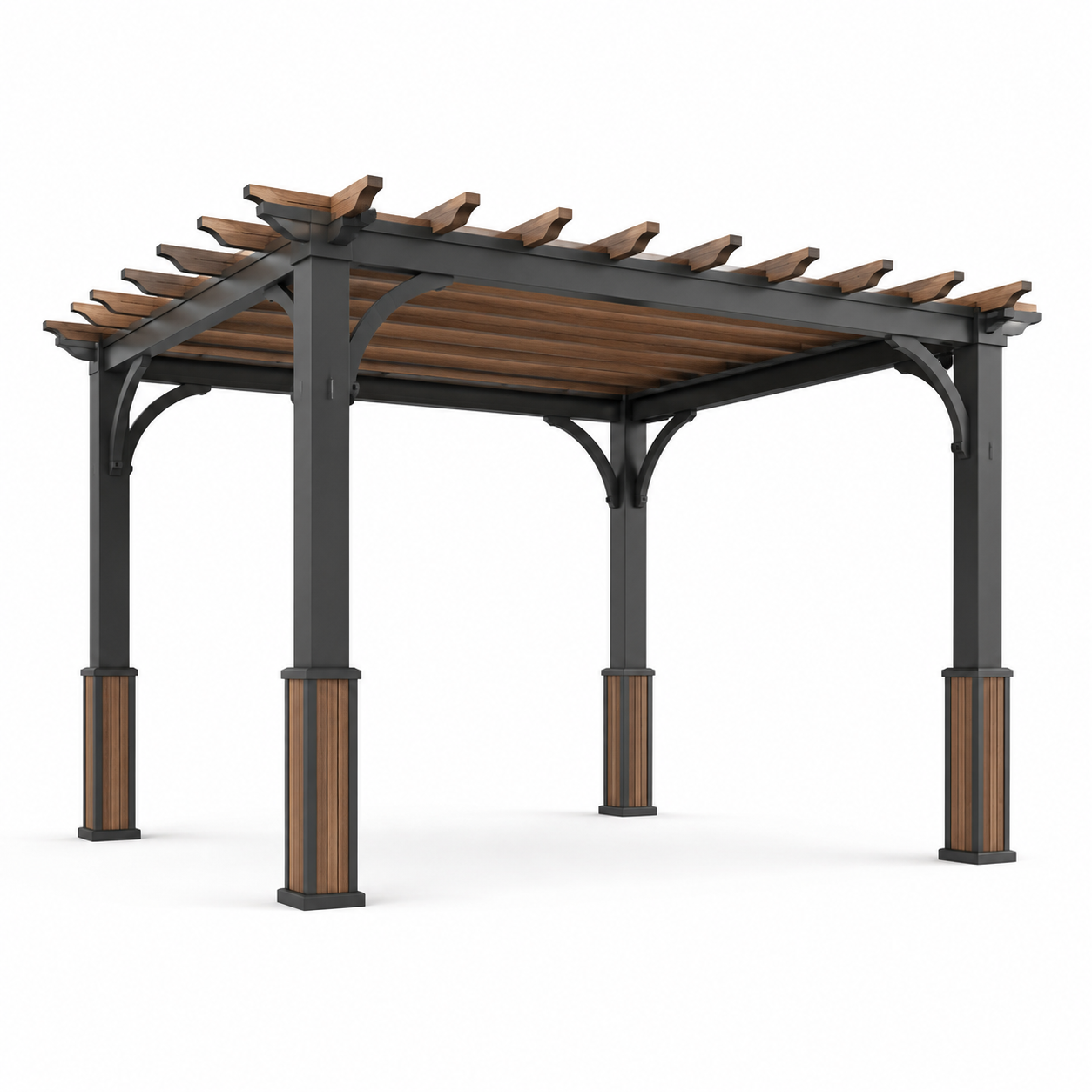 Pergola en acier et bois composite marron/noir