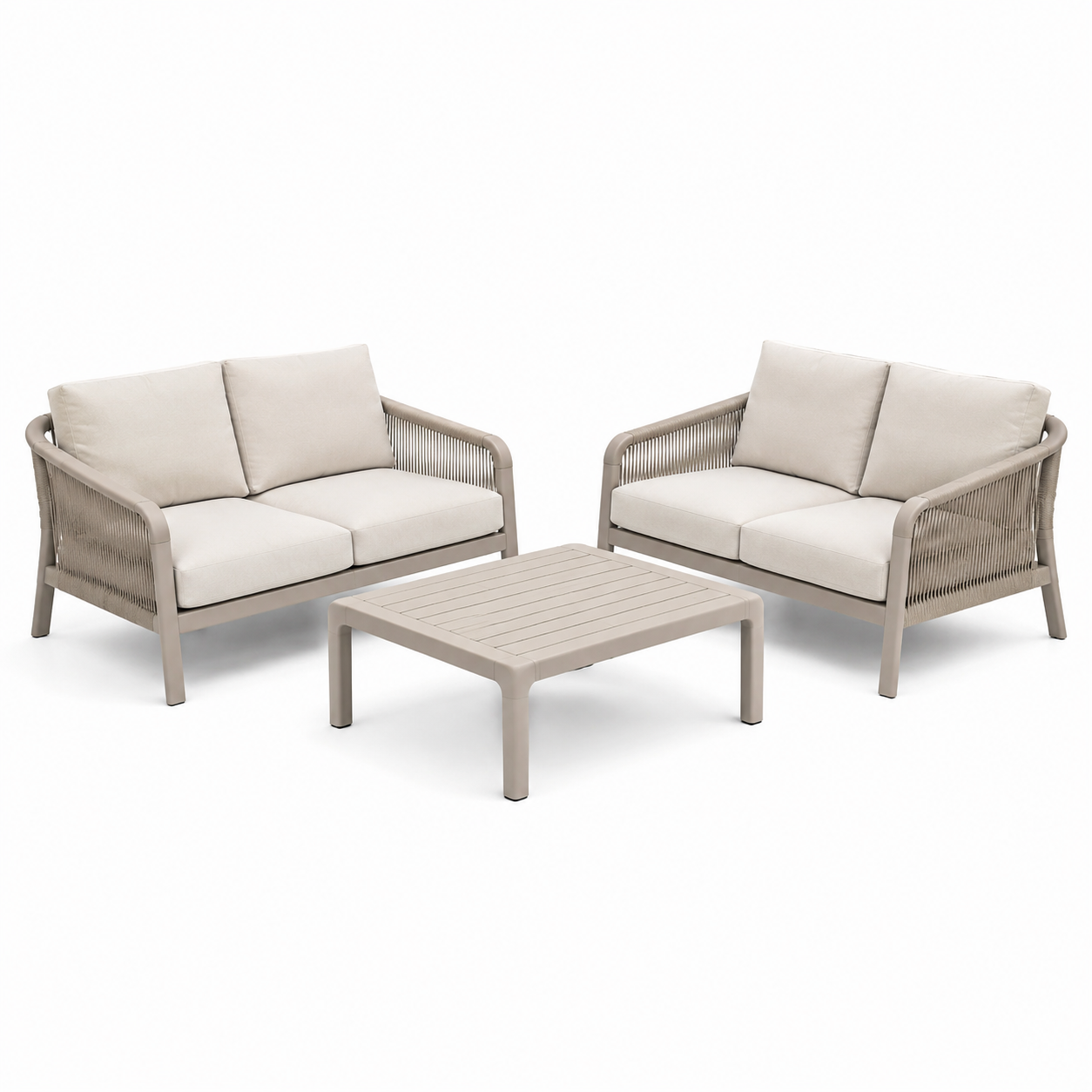 Ensemble de salon de jardin en aluminium et corde couleur beige