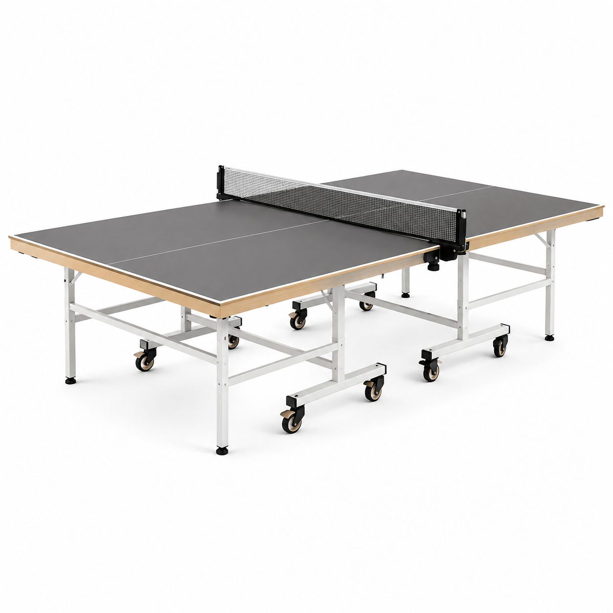 Table de ping-pong pliante en acier et MDF noir