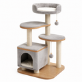 Arbre à chat en bois avec poteaux en sisal et plateformes grises