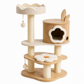 Arbre à chat en bois et sisal avec plateformes et maison fleur