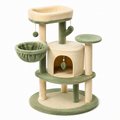 Arbre à chat en bois avec sisal et peluche beige et vert