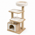 Arbre à chat en bois avec plateformes et niche 120 cm beige