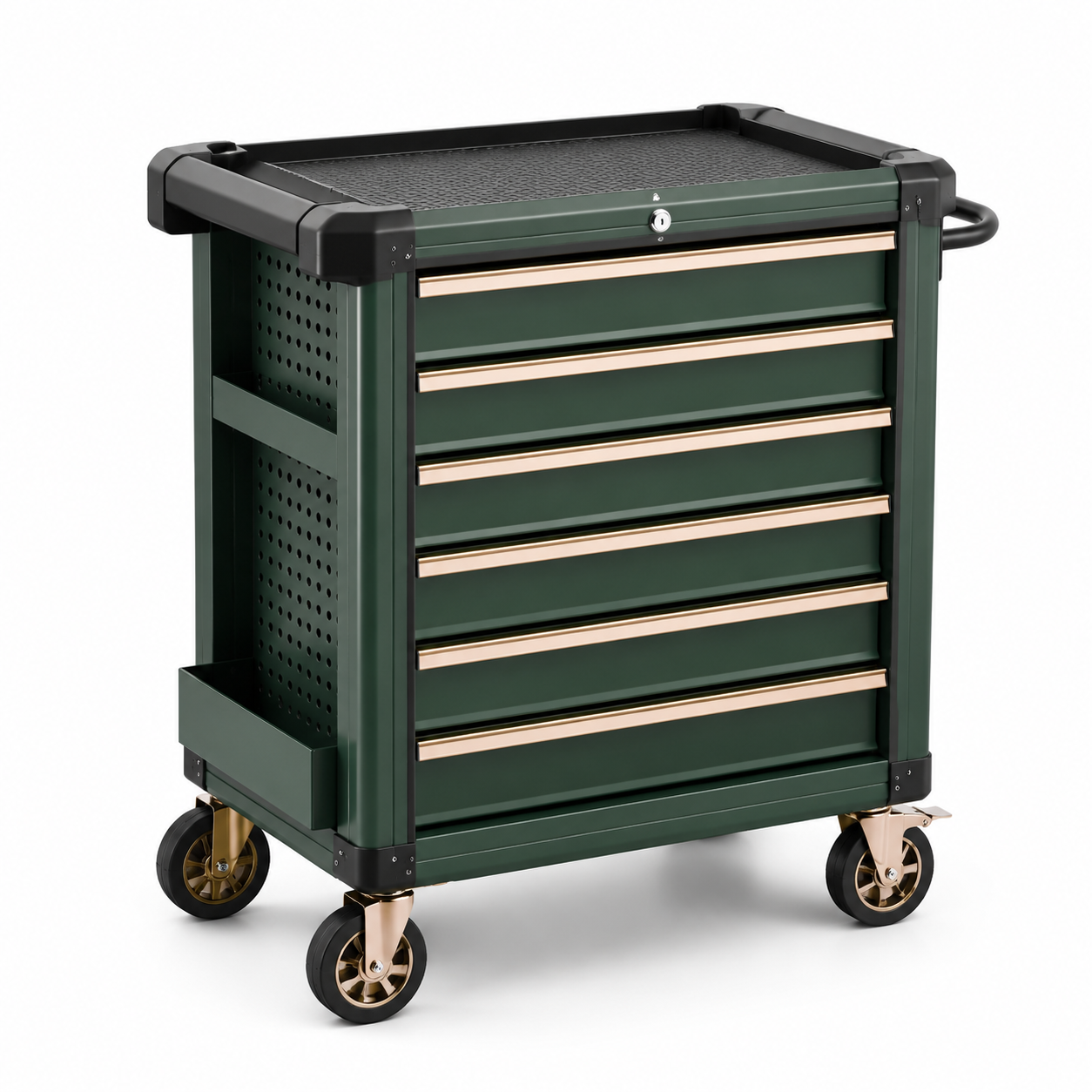 Chariot à outils en métal vert avec 7 tiroirs