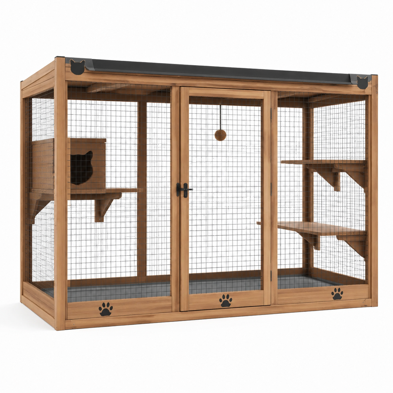 Enclos pour chat d'extérieur en bois et métal 200 x 100 x 150 cm