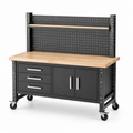 Établi en métal avec surface en bois d'érable