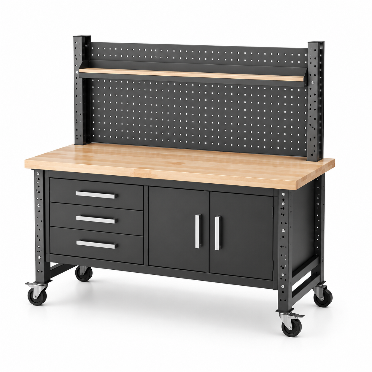 Établi en métal avec surface en bois d'érable