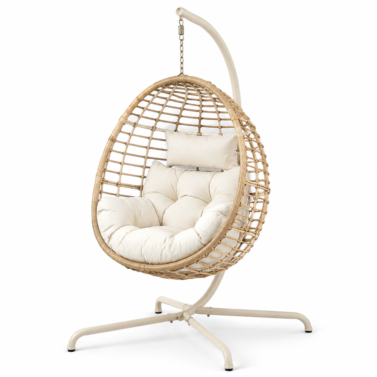 Fauteuil suspendu en rotin synthétique avec coussin beige