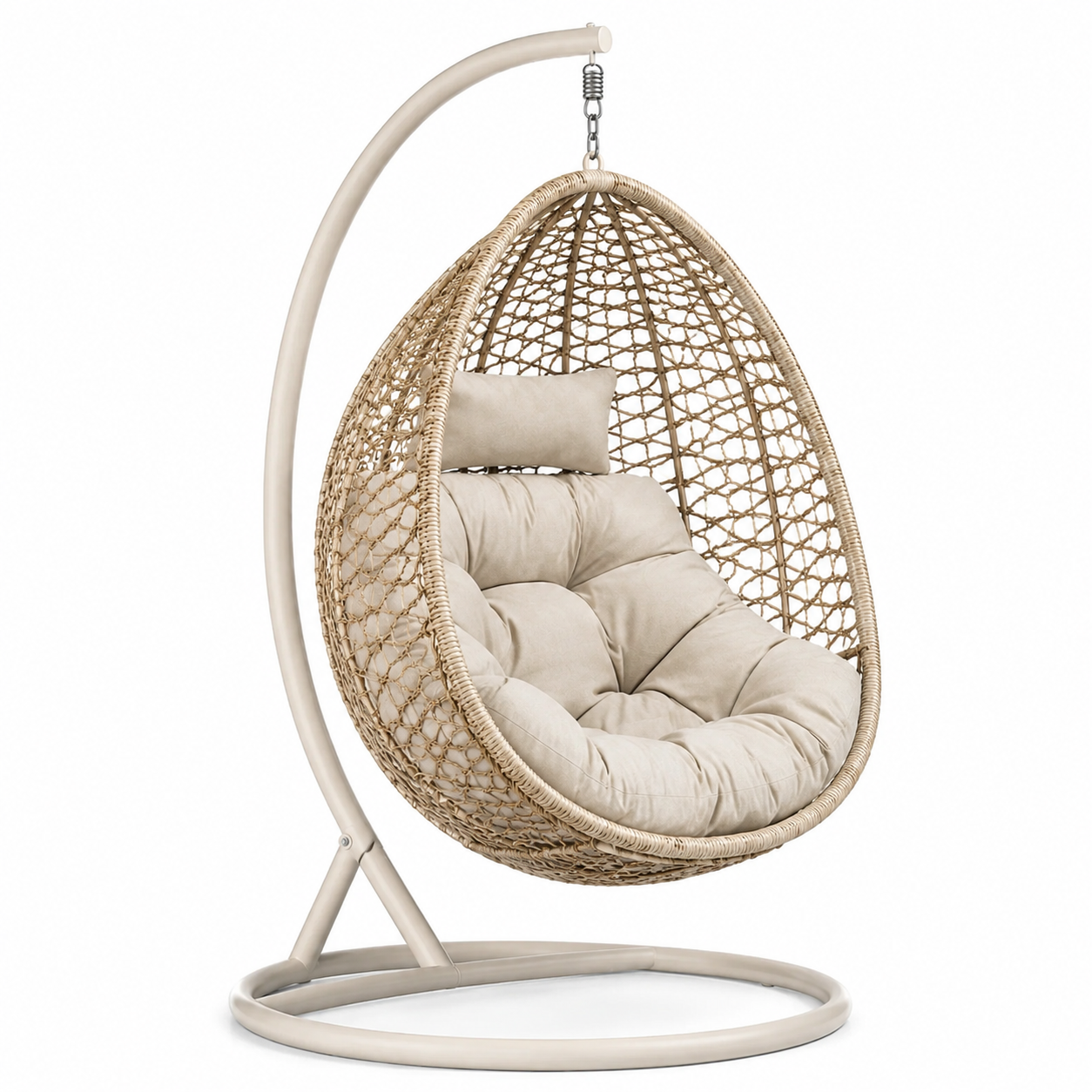 Fauteuil suspendu en rotin synthétique beige et ivoire