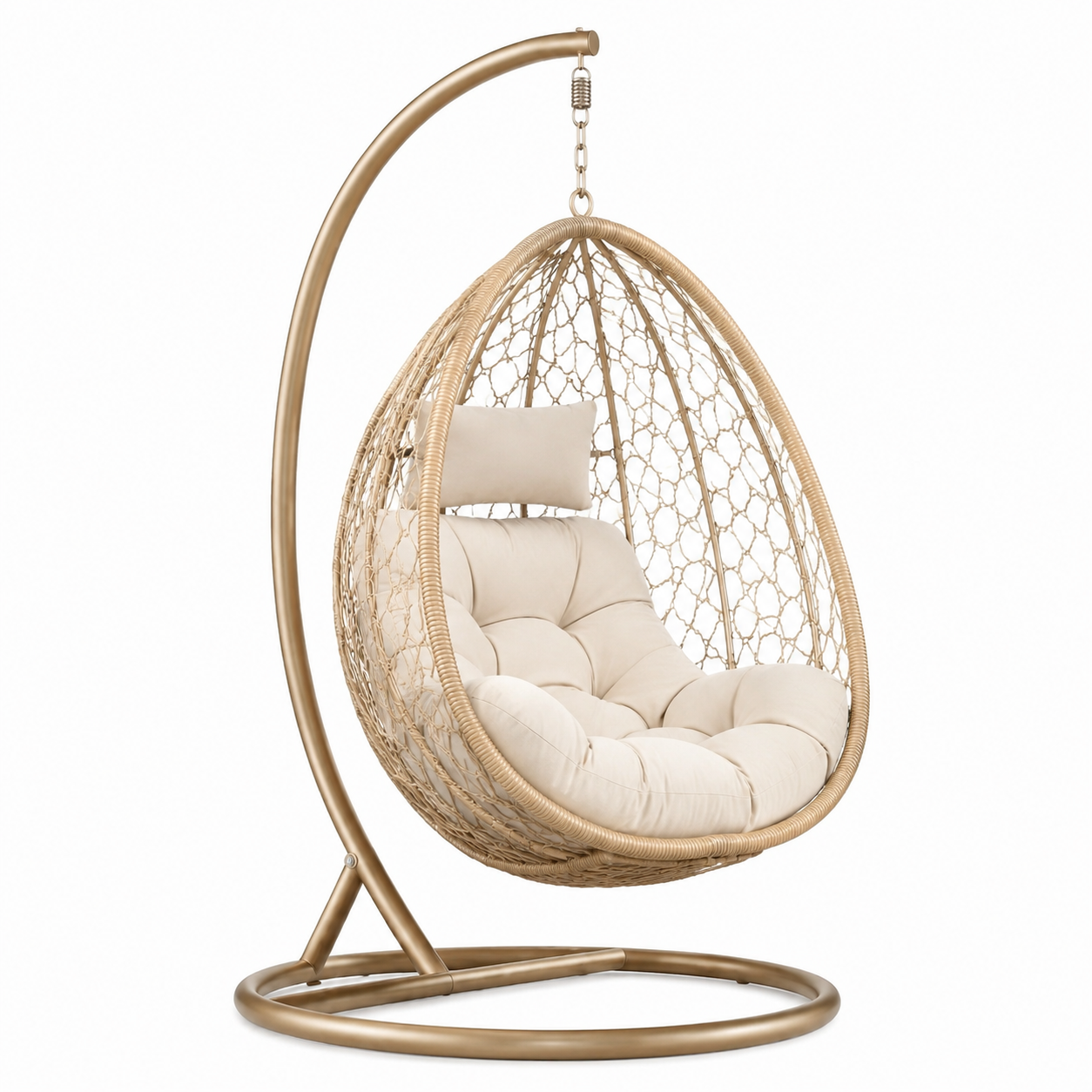 Fauteuil suspendu en rotin et métal beige